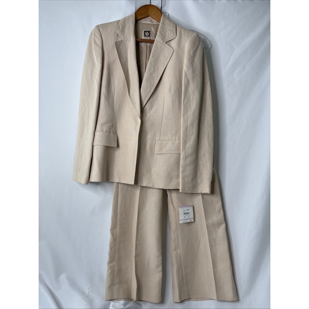 Anne Klein Womens 6‎ Linen Blend One Snap 2 Pc Pantsuit Blazer Buff  Camellia